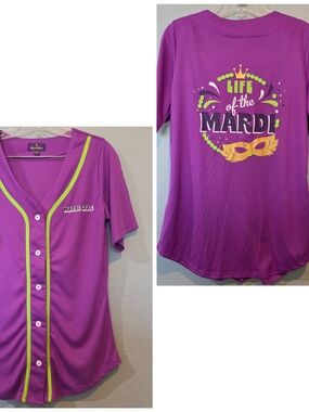 Mardi Gras Graphic Baseball Jersey Shirt Purple Party Life Of The Mardi Mask Med